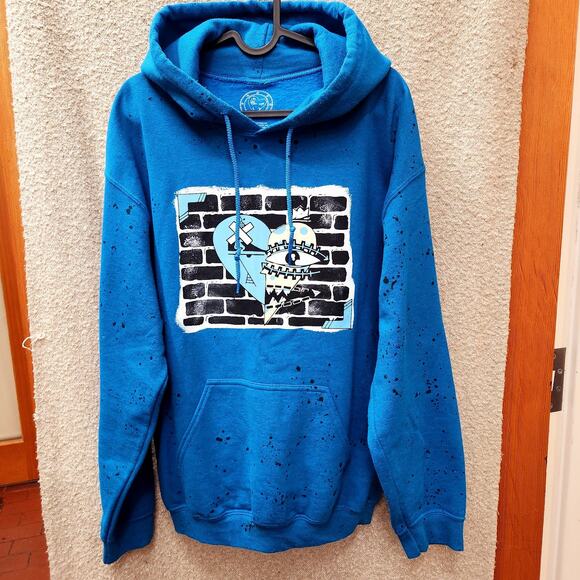 Hustle Or Starve Blue Hoodie Mens Medium Pullover Y2K Graphic Sweatshirt - Picture 8 of 8